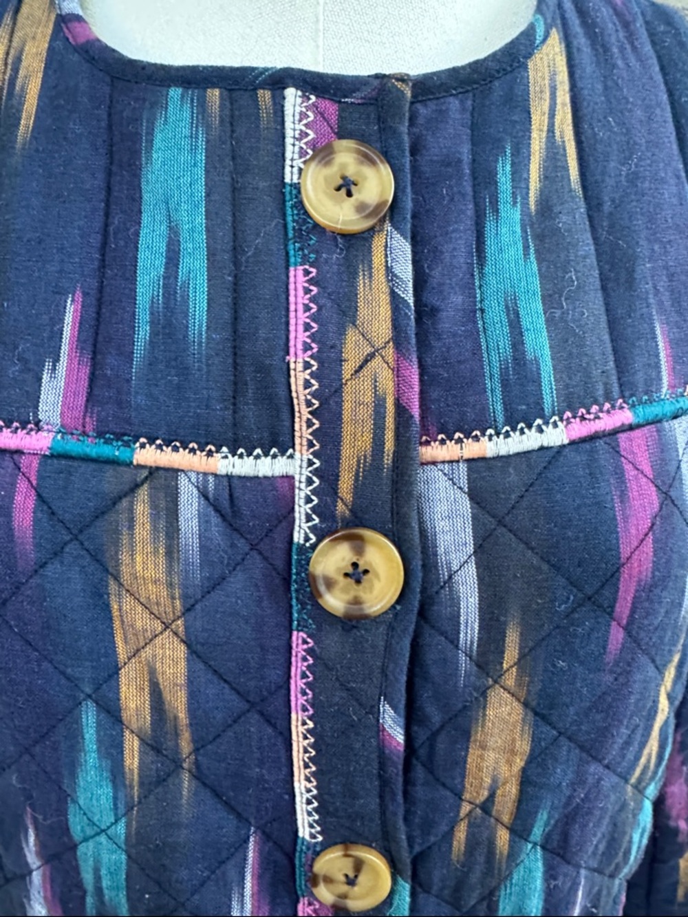 Roller Rabbit Multicolor Cotton Ikat Button Front Quilted Jacket Size S - Picture 6 of 12